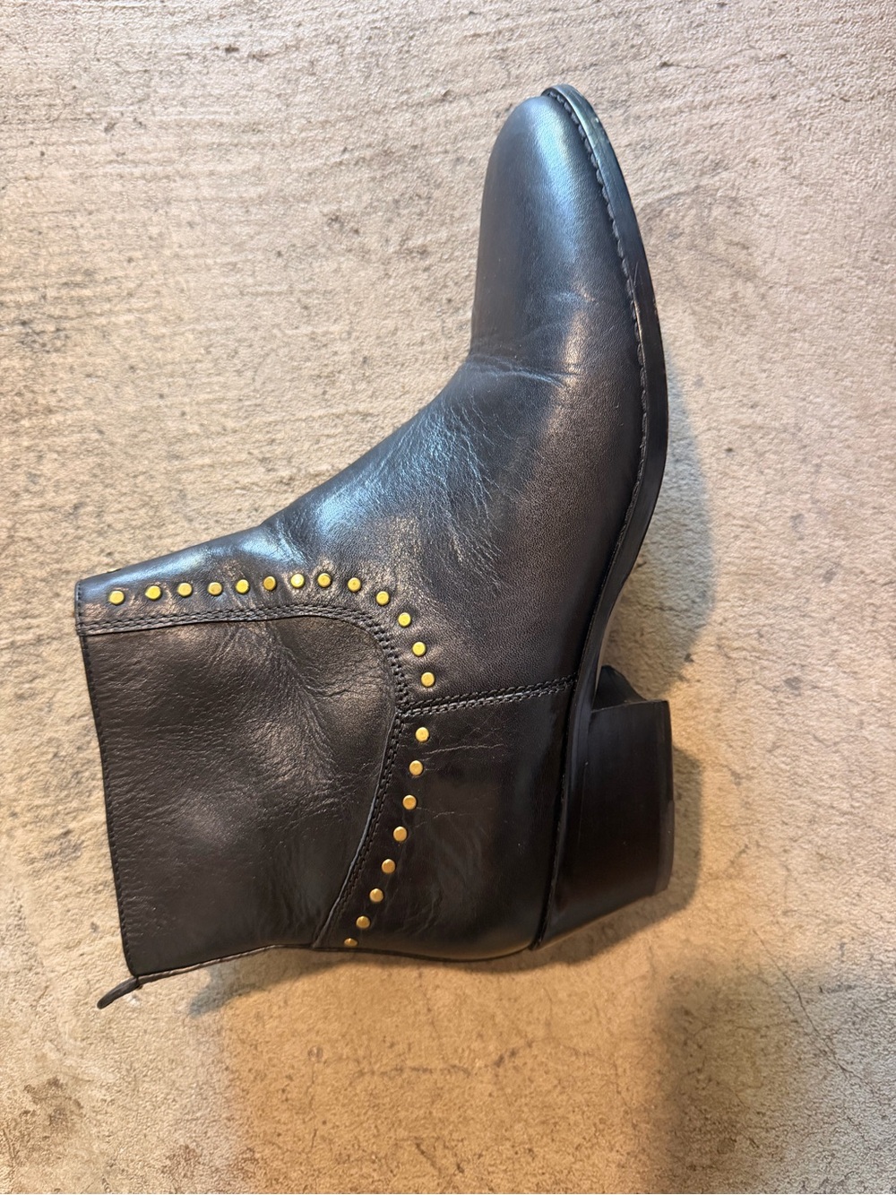 Coach Black Leather Ankle Boots with Gold Stud Accents - Picture 13 of 14